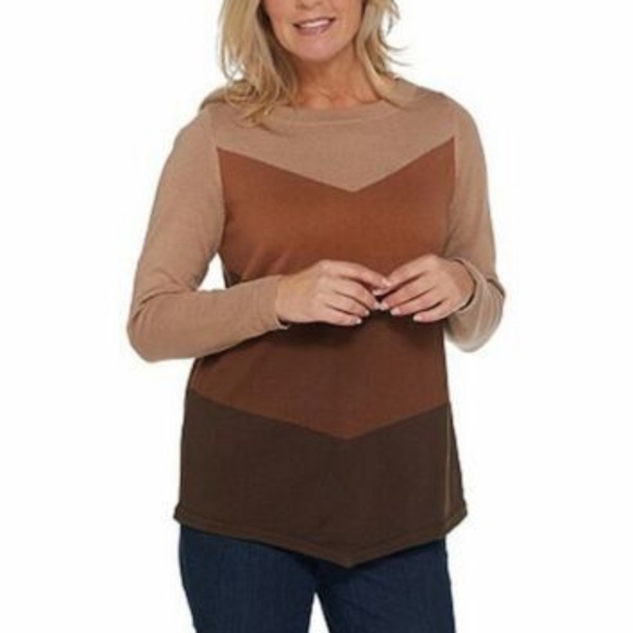 Bob Mackie NWT Chevron Print Knit Sweater Crewneck Pullover Long Sleeve Brown 1X - Picture 9 of 9